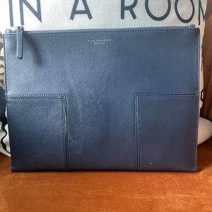 Tory Burch Medium Block T Navy Pouch Leather Clutch